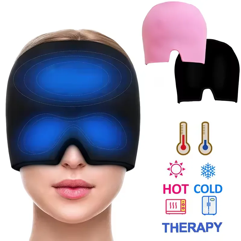 Migraine Relief Hat Head Massage Cap Gel Hot Cold Compress Therapy Headache Hat for Relief Pain Stress Pressure Ice Cap Eye Mask