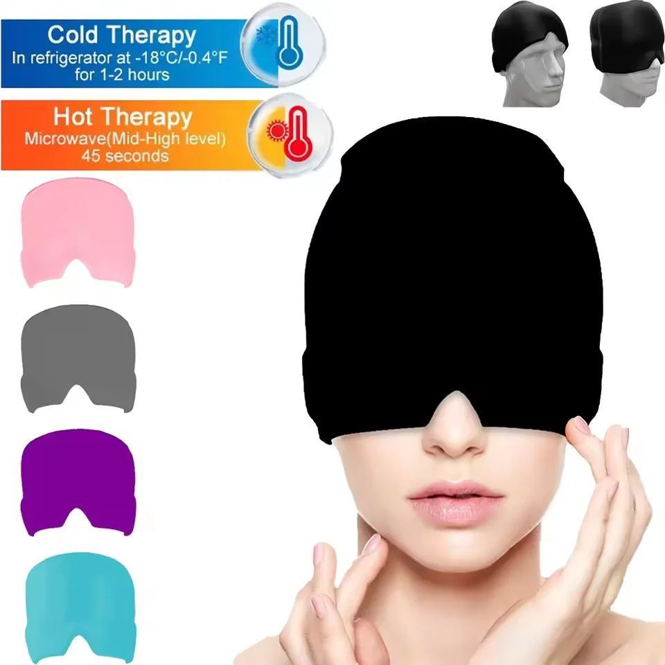 Migraine Relief Hat Head Massage Cap Gel Hot Cold Compress Therapy Headache Hat for Relief Pain Stress Pressure Ice Cap Eye Mask - Image 2