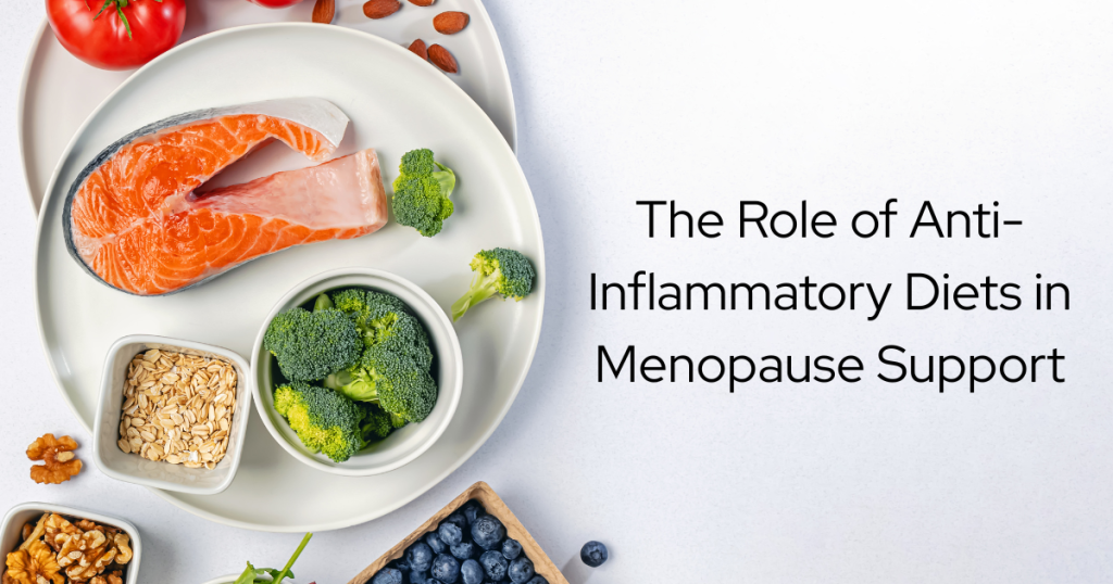 salmon, broccoli and nuts on a plate showing anti-inflammatory ingredients