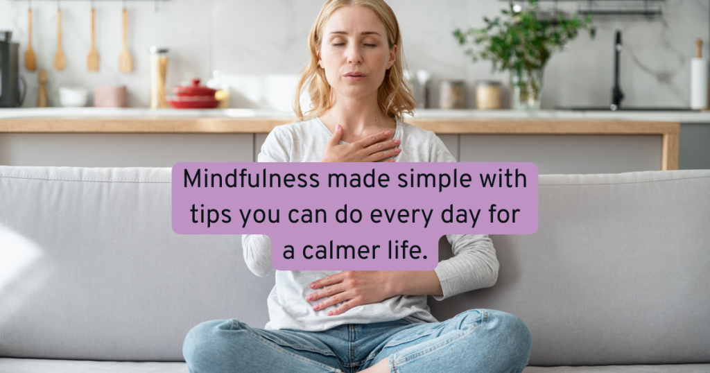 sitting woman practising mindfulness with breathwork in her every day life