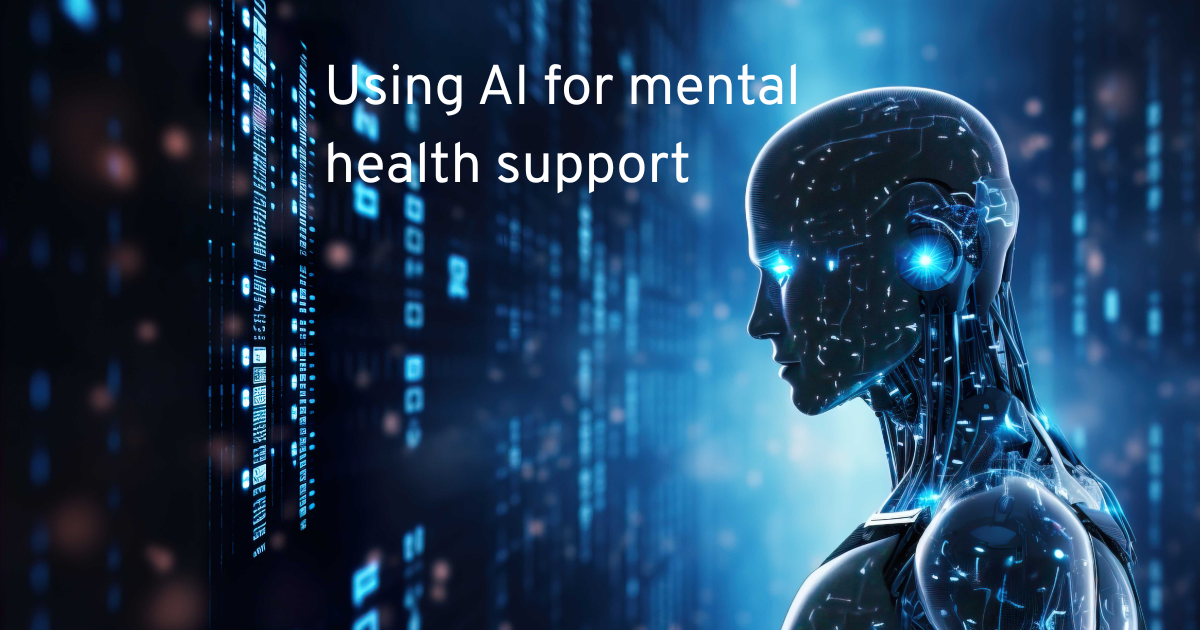an ai robot on a code screen with text using ai for mental health support