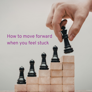 CHESS PIECES GOING UP ON BLOCKS UNTIL YOU PICK UP THE QUEEN PIECE SHOWING YOU HOW TO MOVE FORWARD WHEN YOU FEEL STUCK